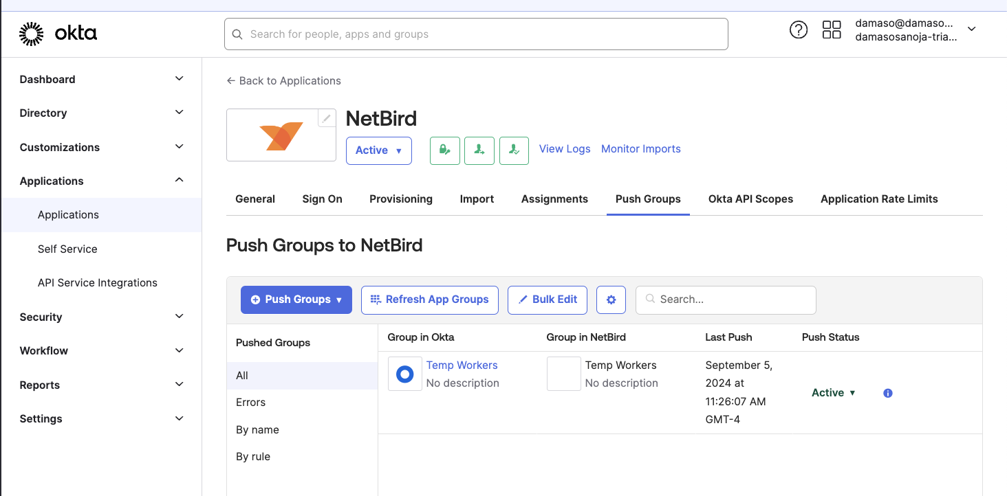 Okta Group Pushed to NetBird