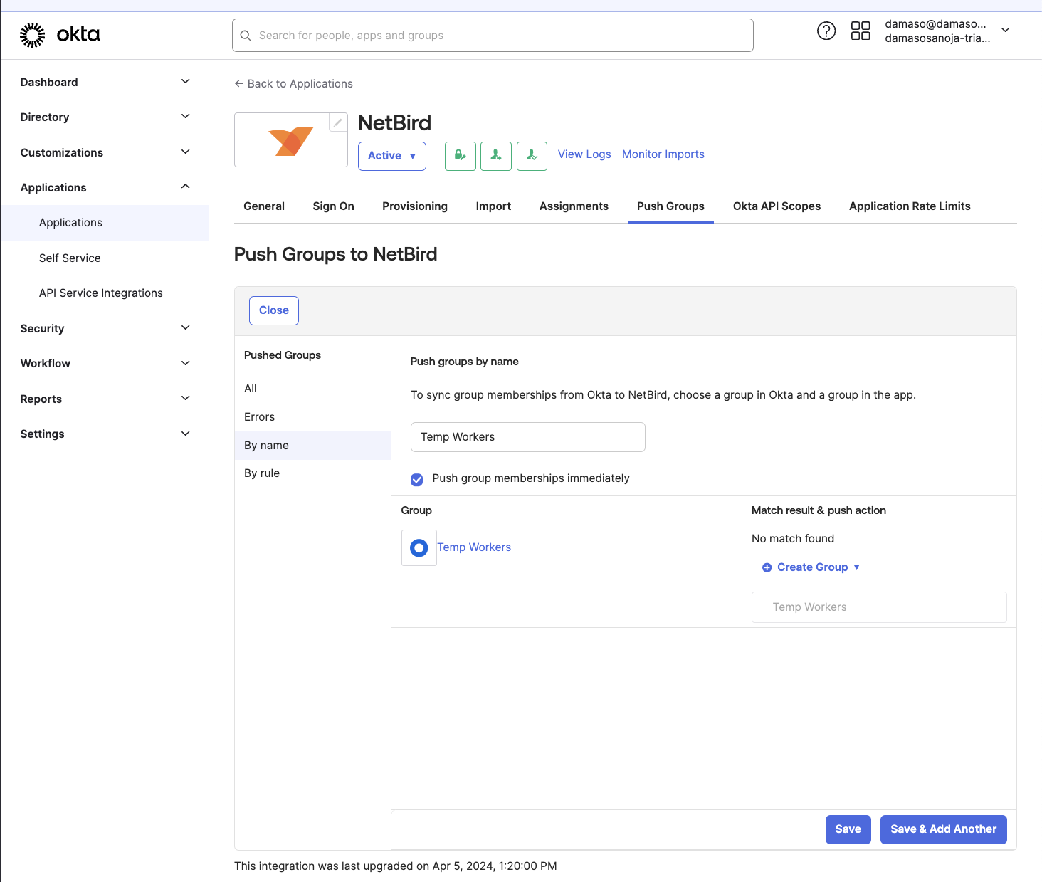 Okta Create Group in NetBird