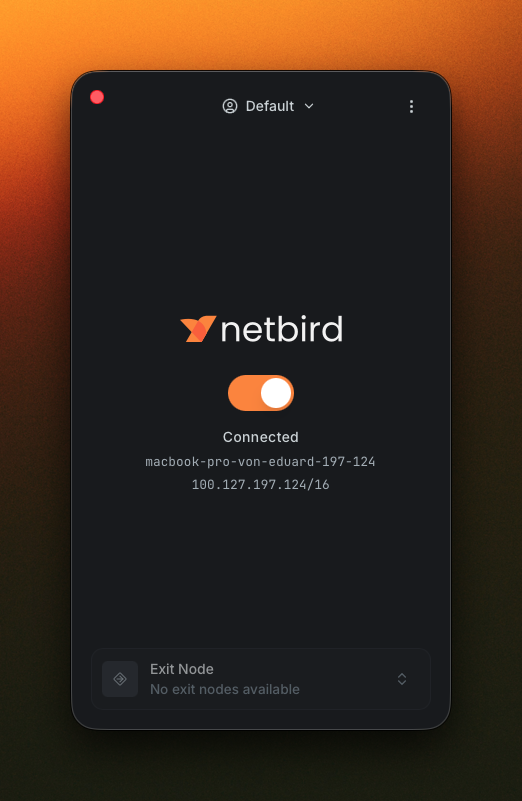The compact default view of the NetBird desktop app