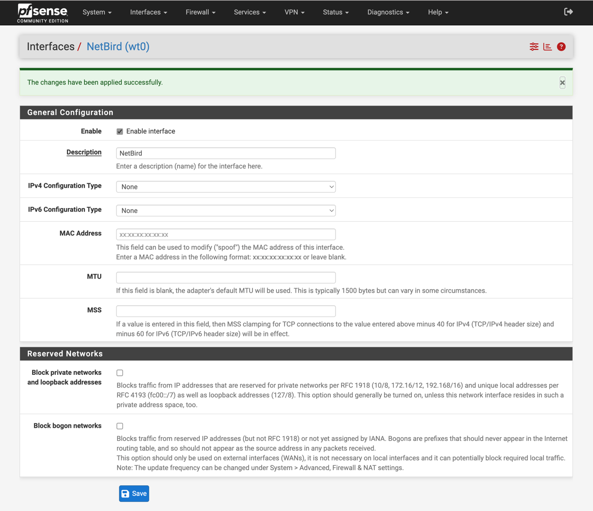 Enabling the NetBird interface inside pfSense