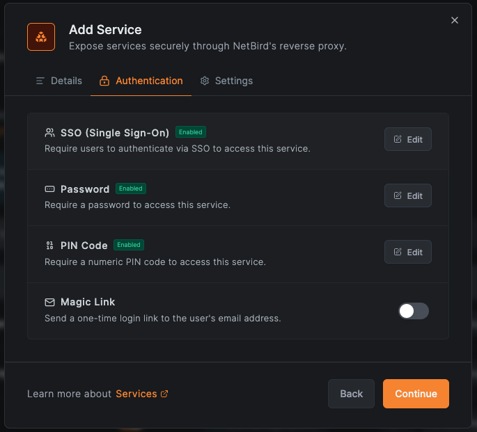 Authentication settings