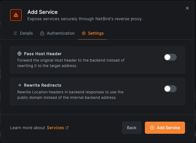Proxy settings