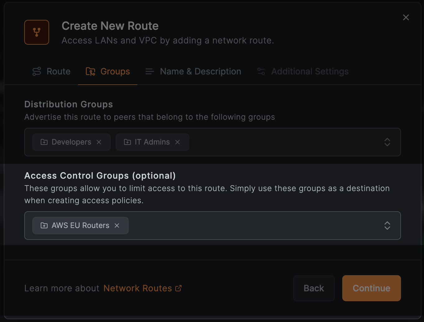 NetBird Network Routes Access Control Groups