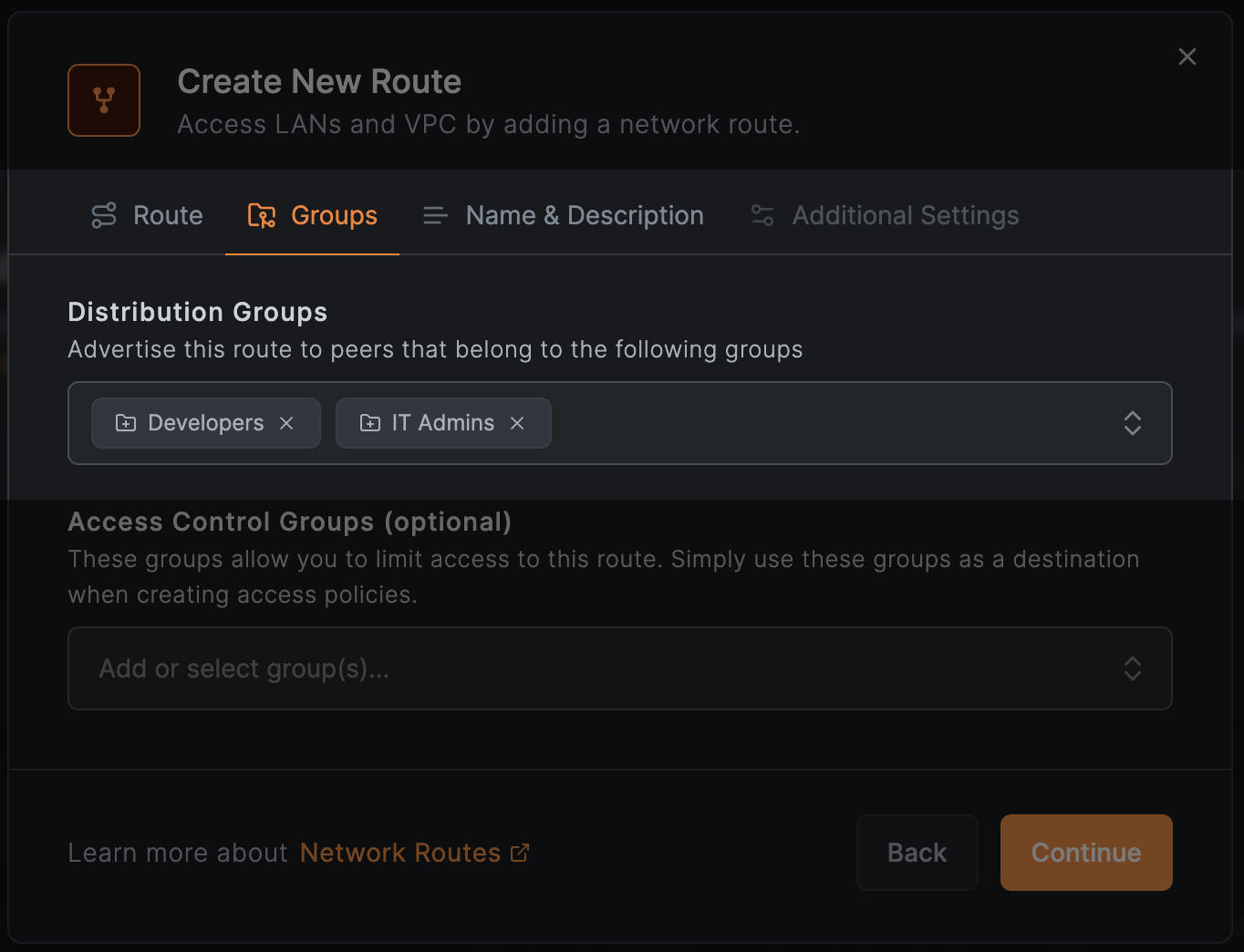 NetBird Network Routes Distribution Groups
