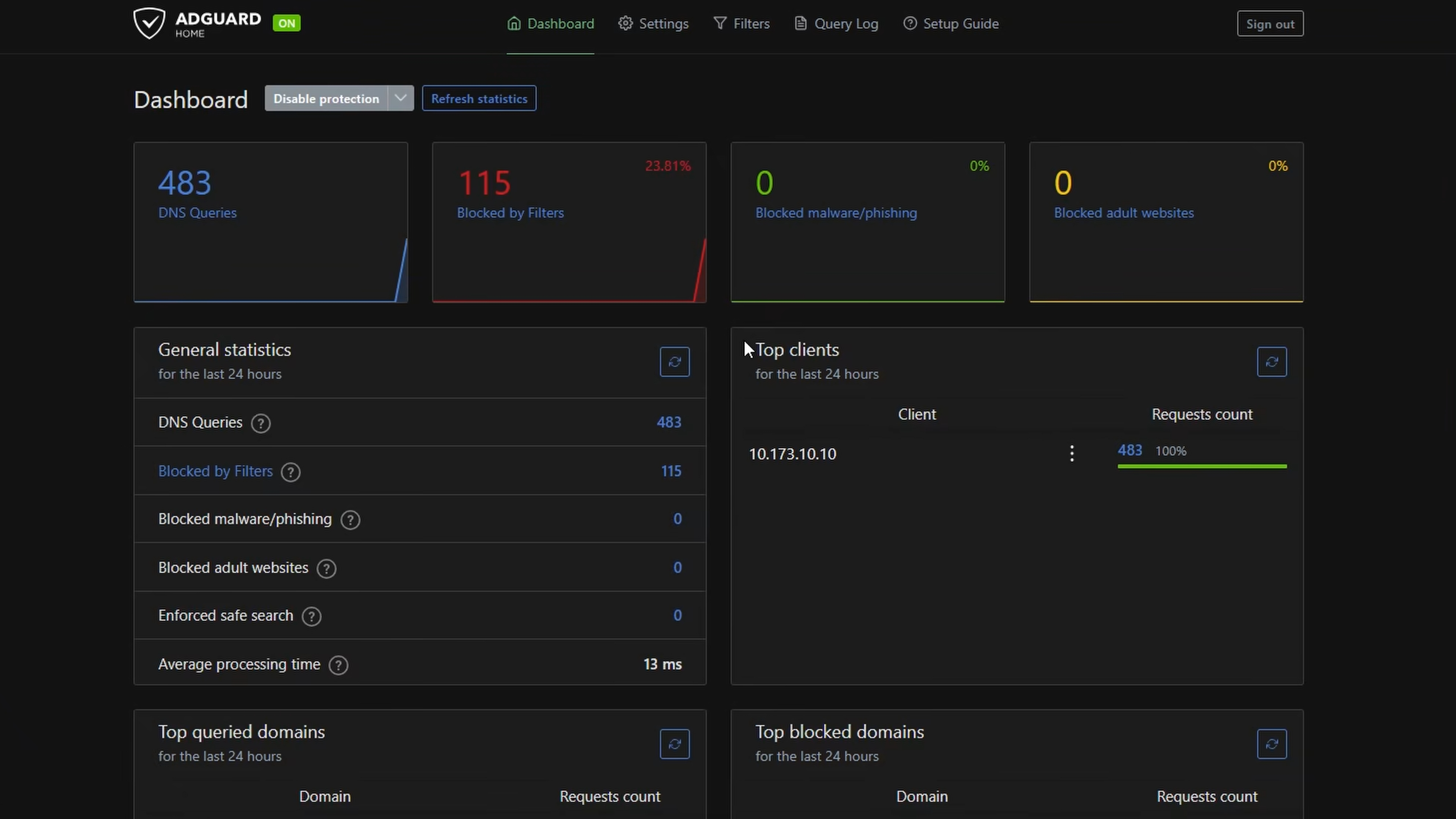 AdGuard Home dashboard