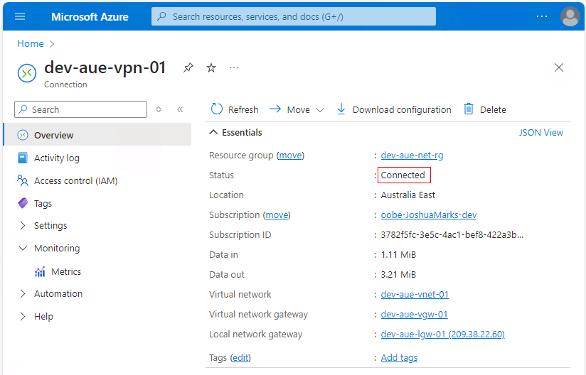 Verifying VPN connectivity