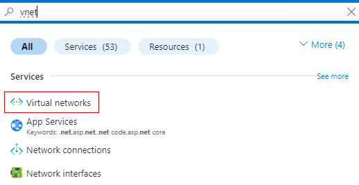Virtual network search results