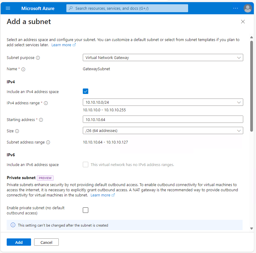 Gateway subnet creation