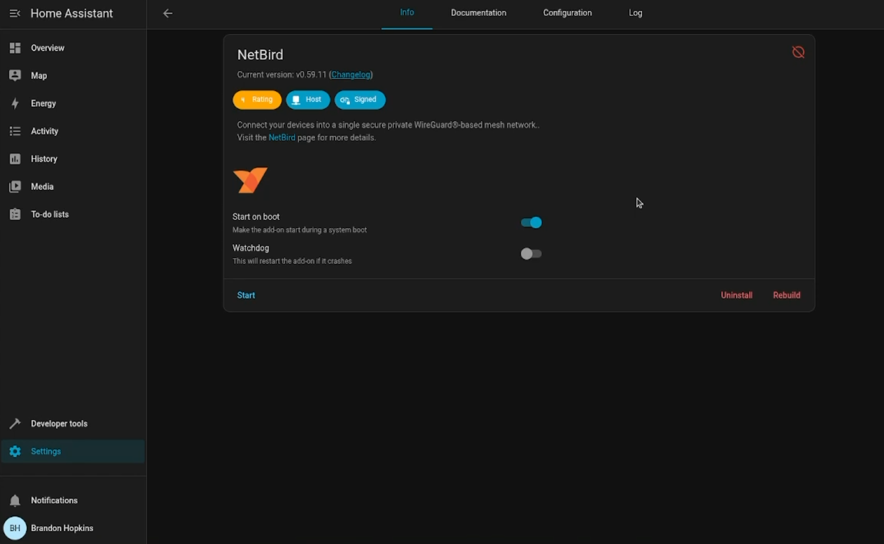 NetBird add-on in Home Assistant