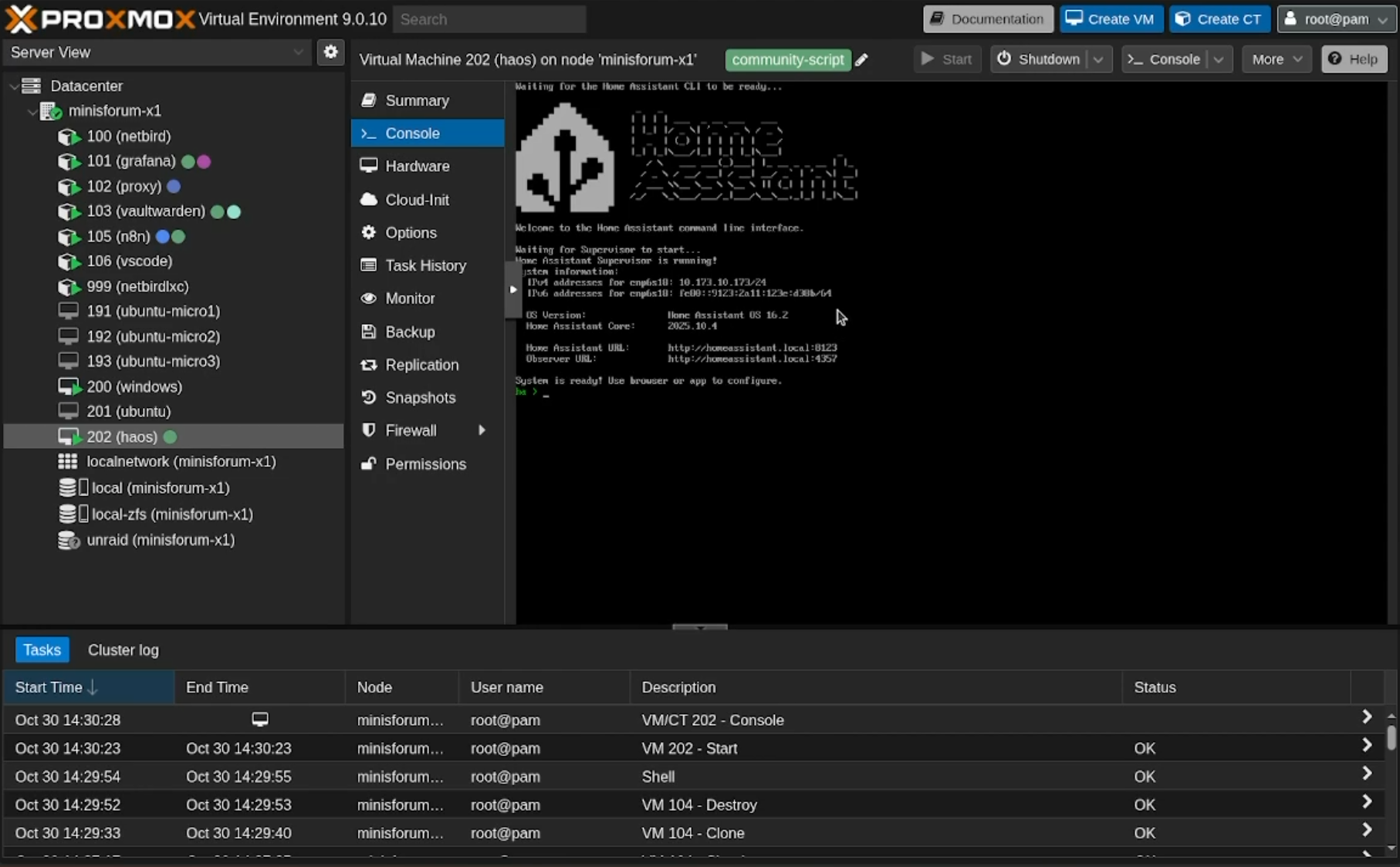 Home Assistant VM running on Proxmox