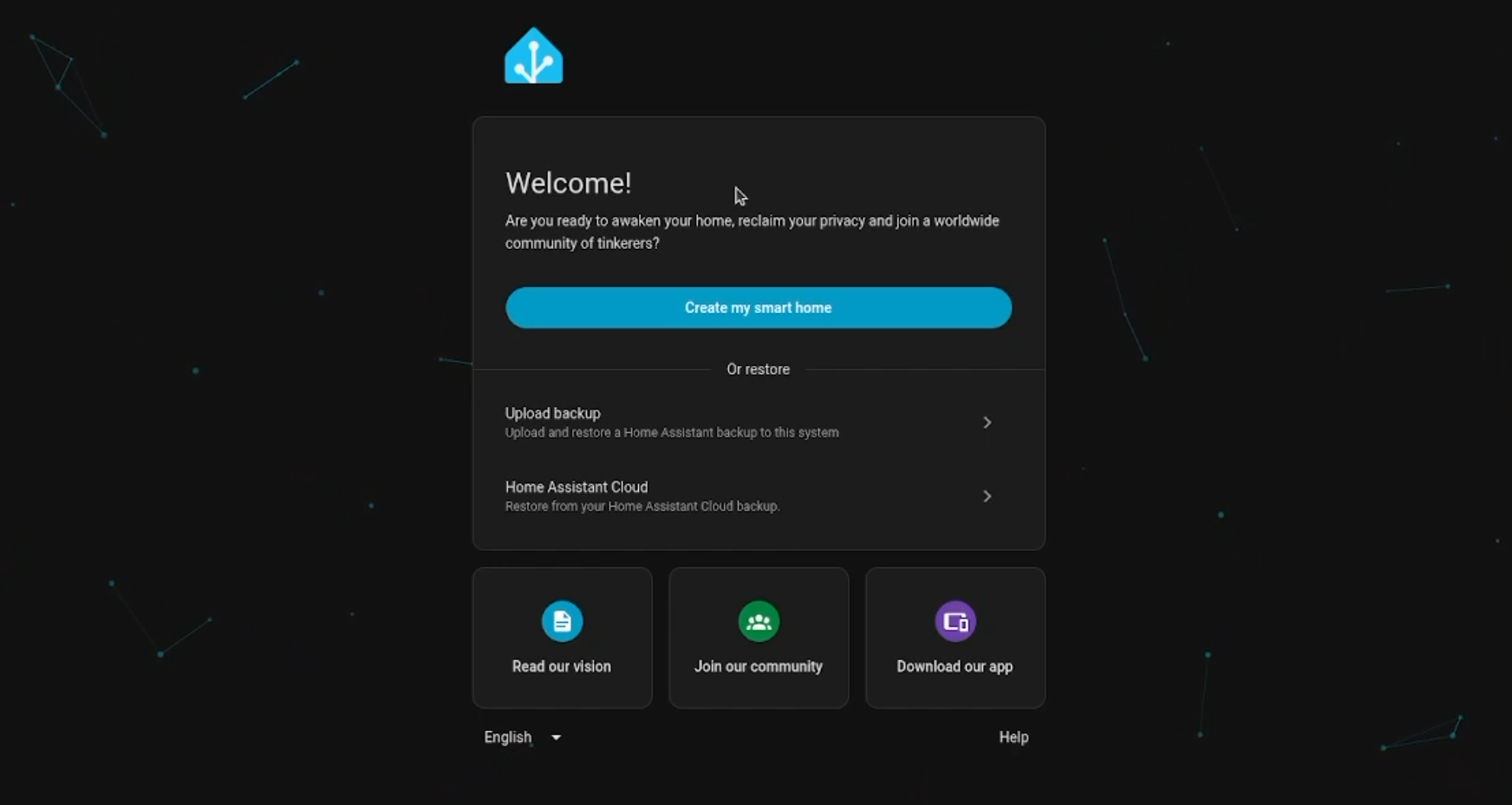 Home Assistant initial setup wizard