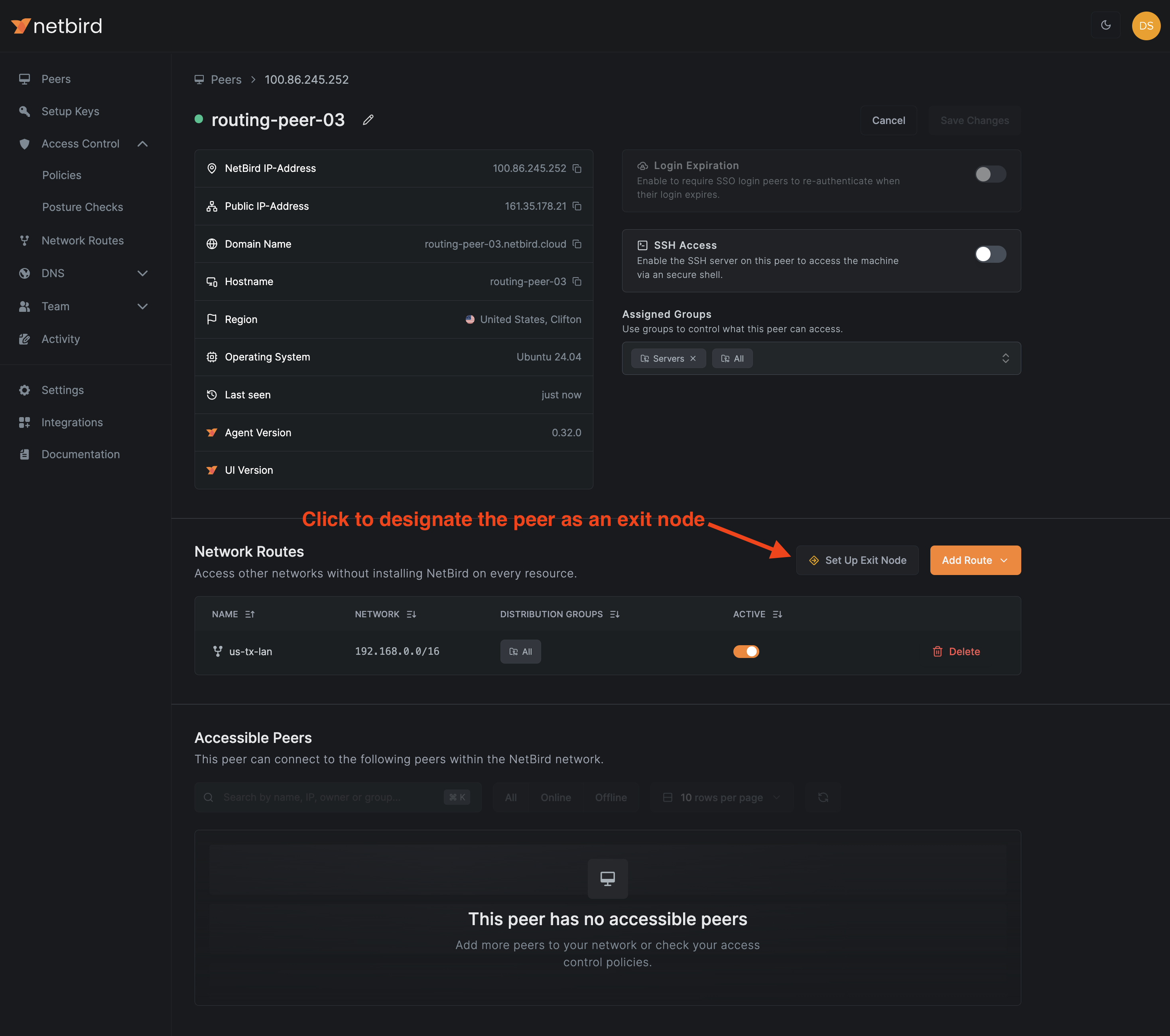 Configure Peer as Exit Node