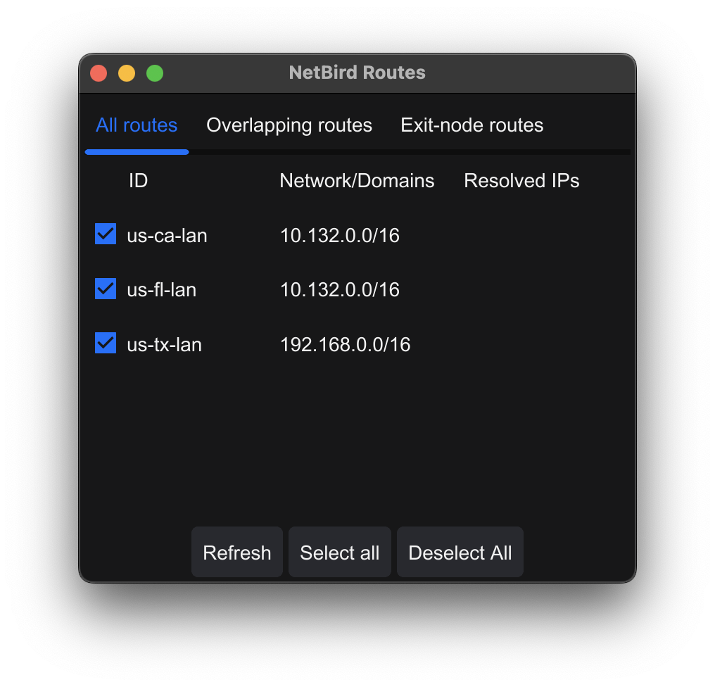 GUI Network Routes