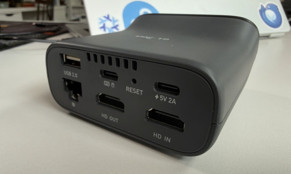Back of the Comet Pro showing USB 2.0, USB-C, Ethernet, HDMI in/out, power, and reset