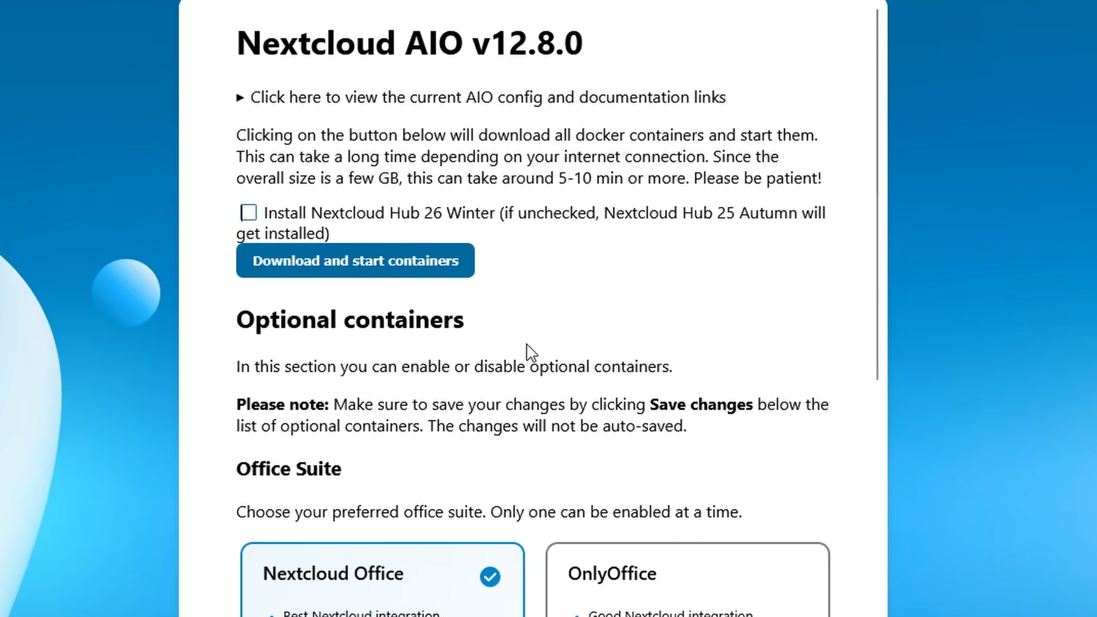 Nextcloud AIO Interface