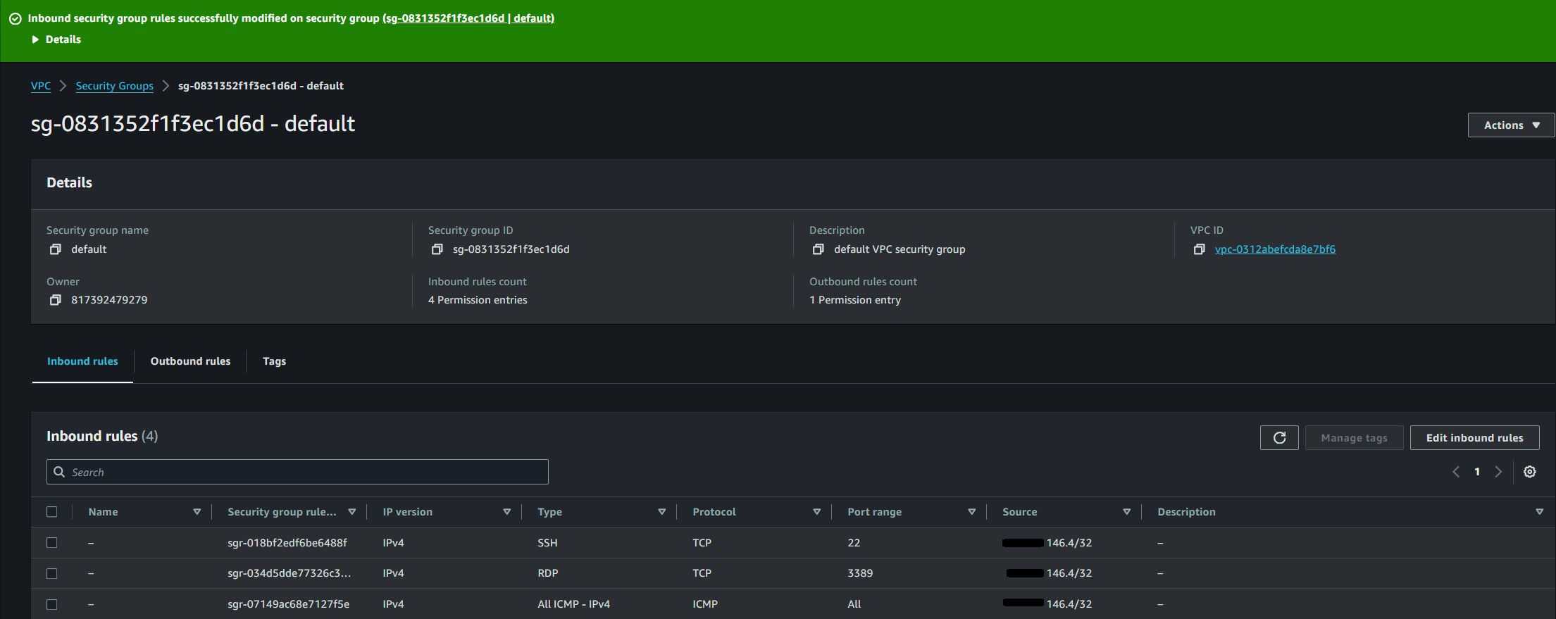 Inbound rules example