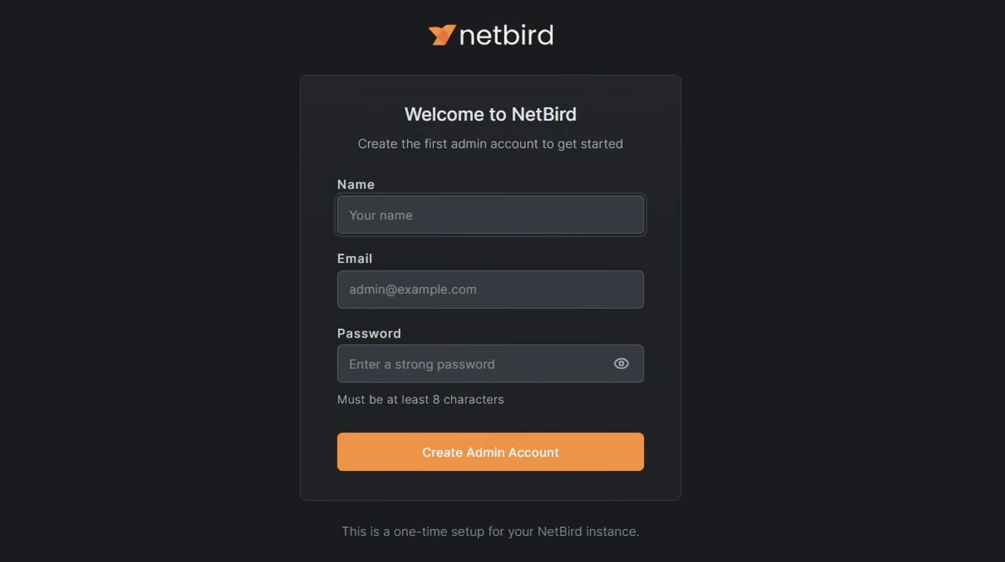NetBird dashboard after first login