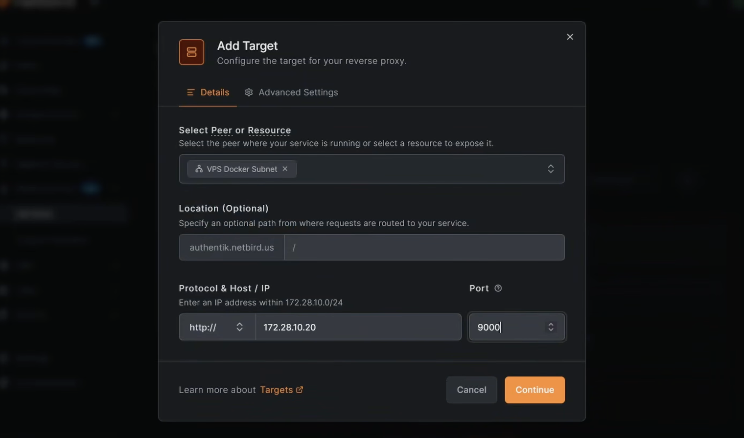 Adding Authentik as a service in the NetBird reverse proxy