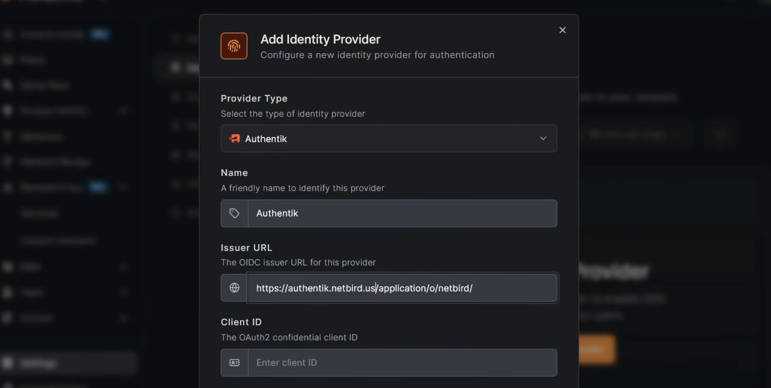 Adding Authentik as an identity provider in NetBird settings