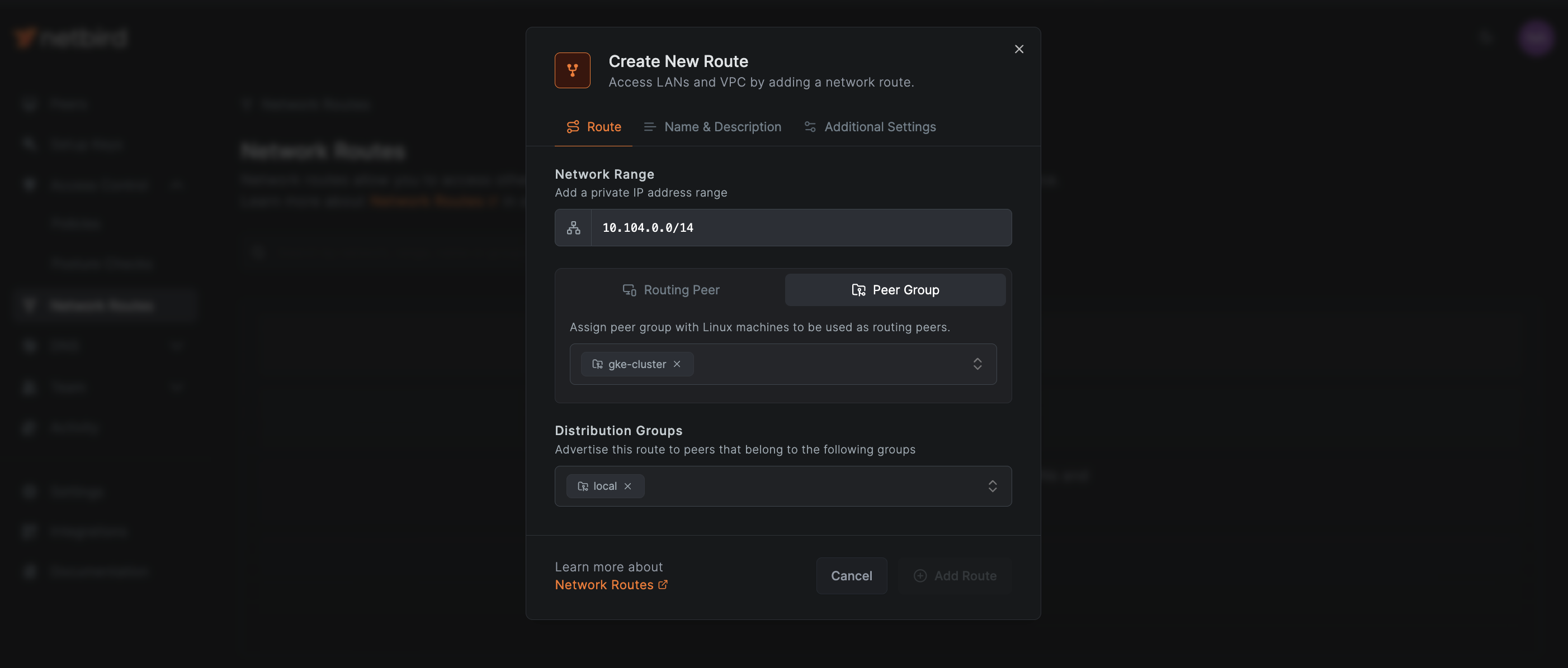 Create network route