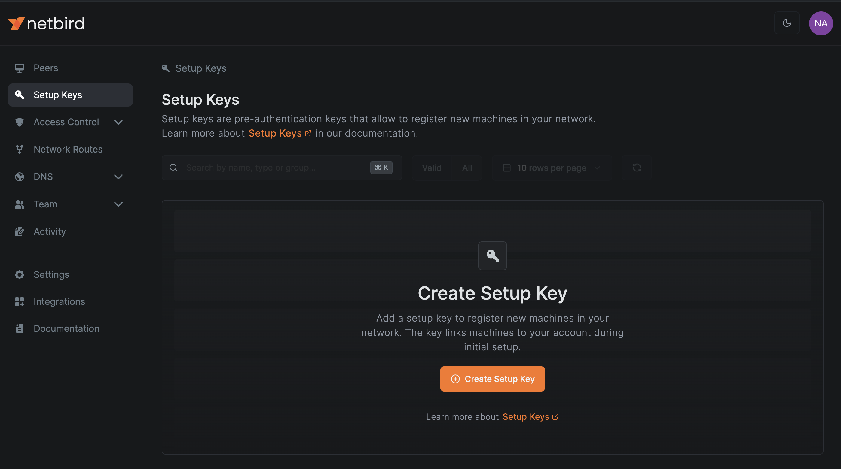 Creating a setup key