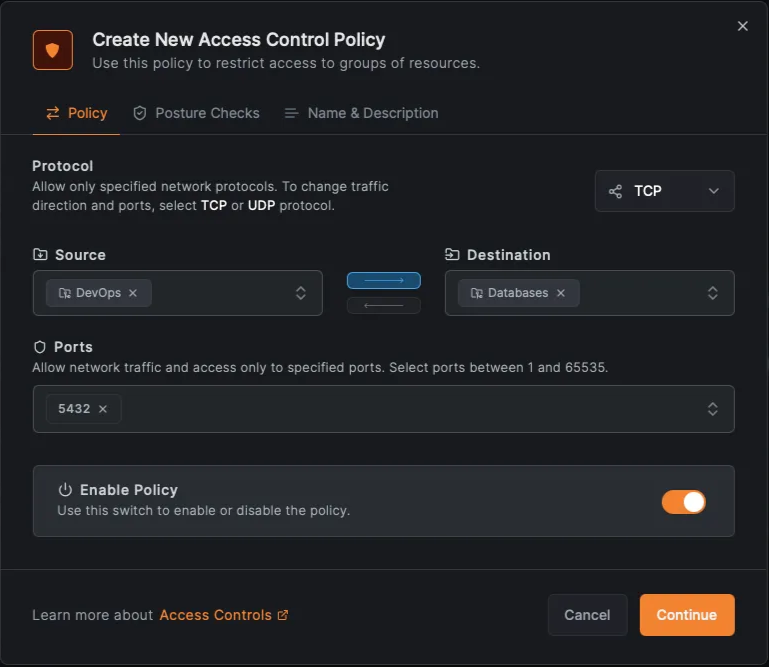 NetBird Create Access Policy