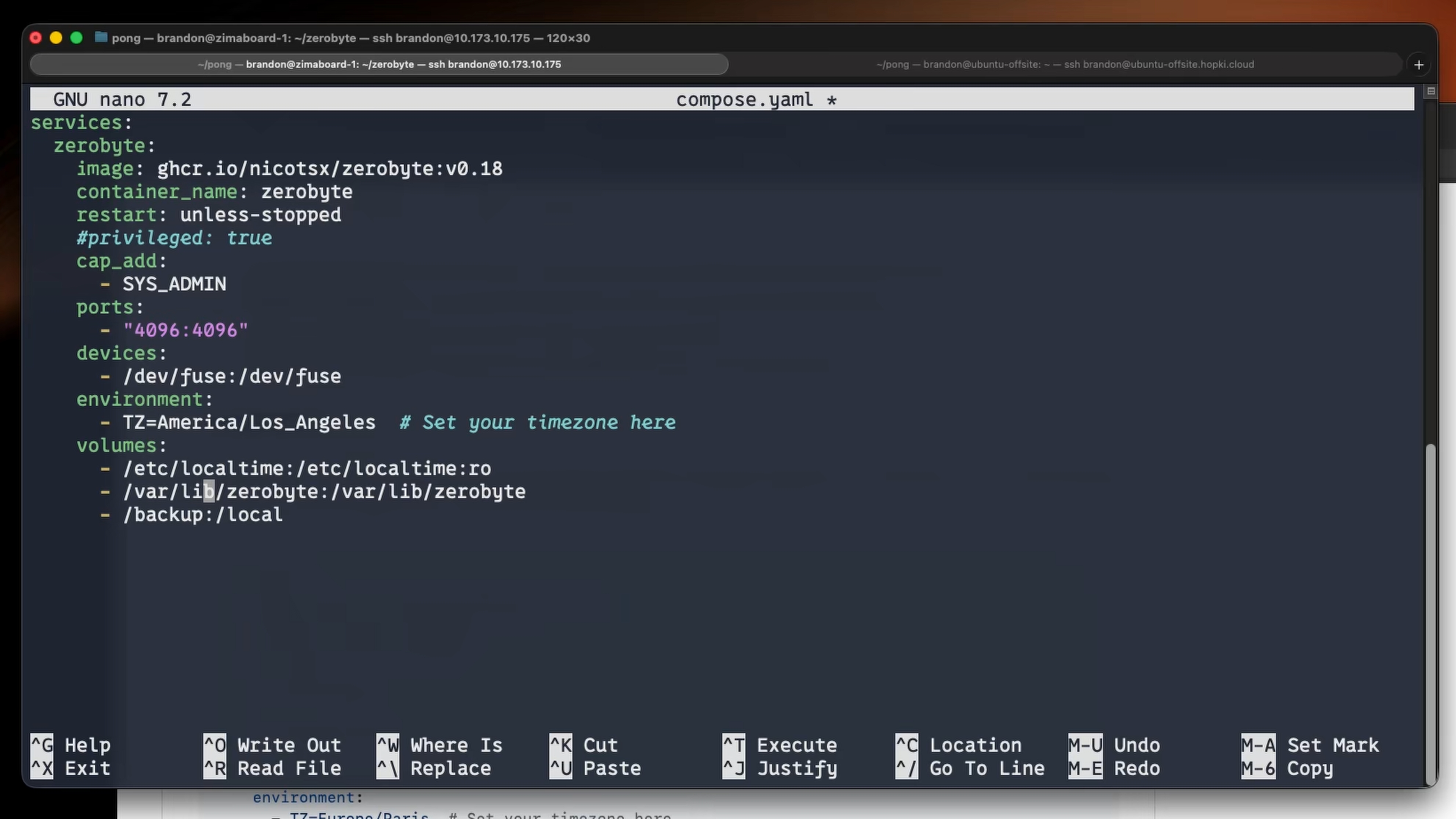 ZeroByte Docker Compose Configuration